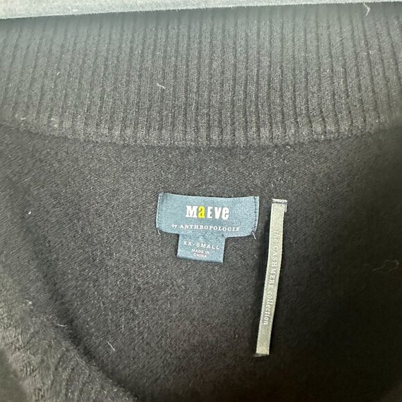 Anthropologie Maeve V Neck Cashmere Sweater XXS Black Button Front Minimalist - Picture 4 of 6